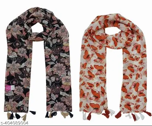 Poly Chiffon Printed Scarves for Women, Pack of 2 (Multicolor, 1.75 m)
