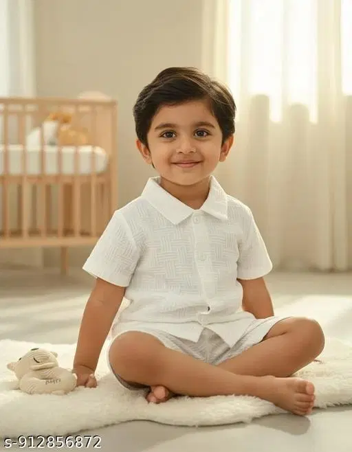 Cotton Shirt and Short Set for Boys (White, 1-2 Years)