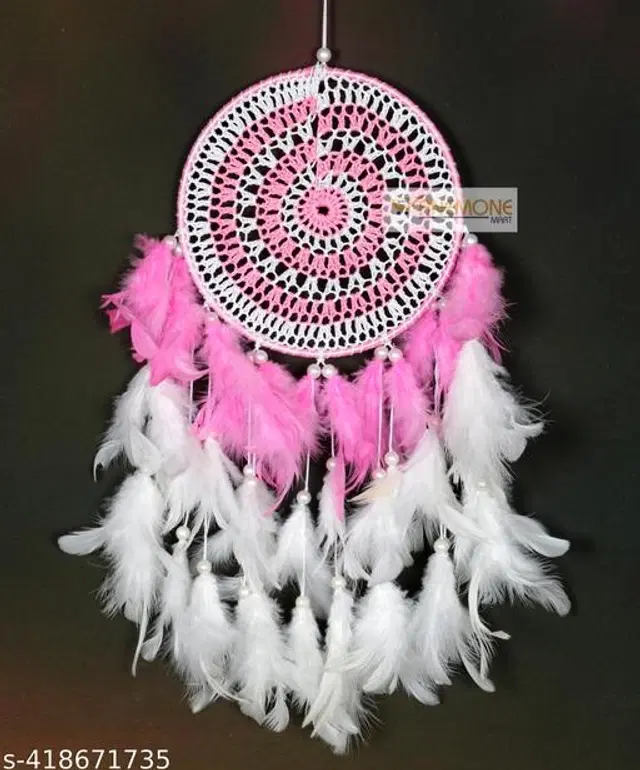 Feather Wall Hanging Dream Catcher, Pink & White