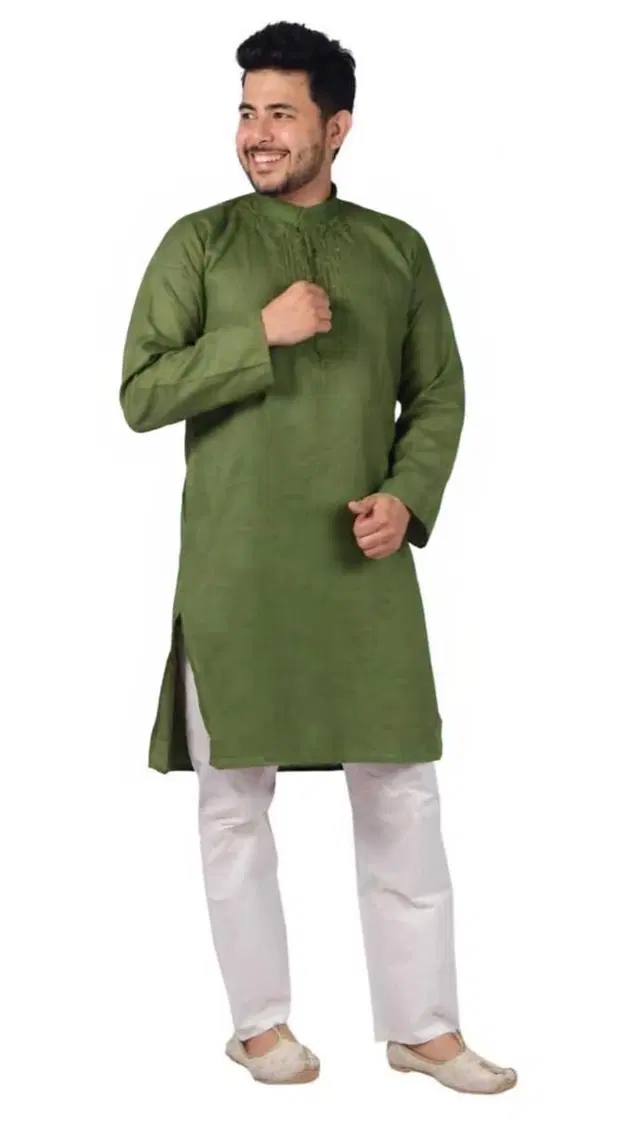 Embroided Kurta Set for Men, Dark Green (XL)