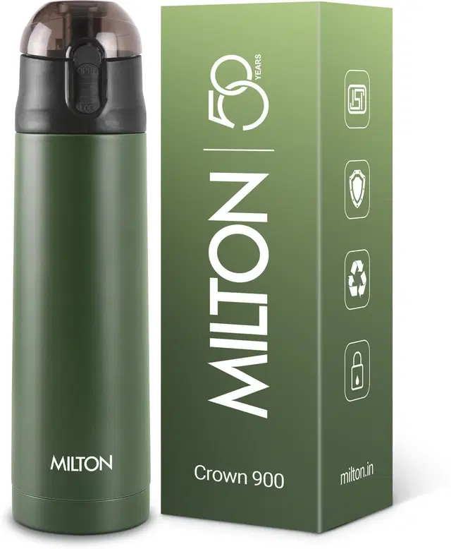 Milton New Crown 900 Thermosteel Water Bottle, Isi Certified, 24 Hr Hot And Cold 750 ml Stainless Steel Flask (Pack Of 1), Assorted