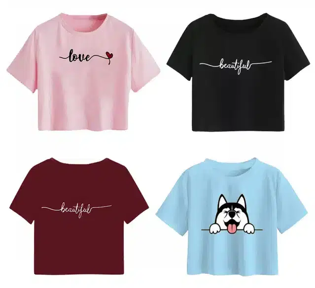 Cotton Printed Crop Tops for Girls, Pack of 4 (Multicolor, 15-16 Years)