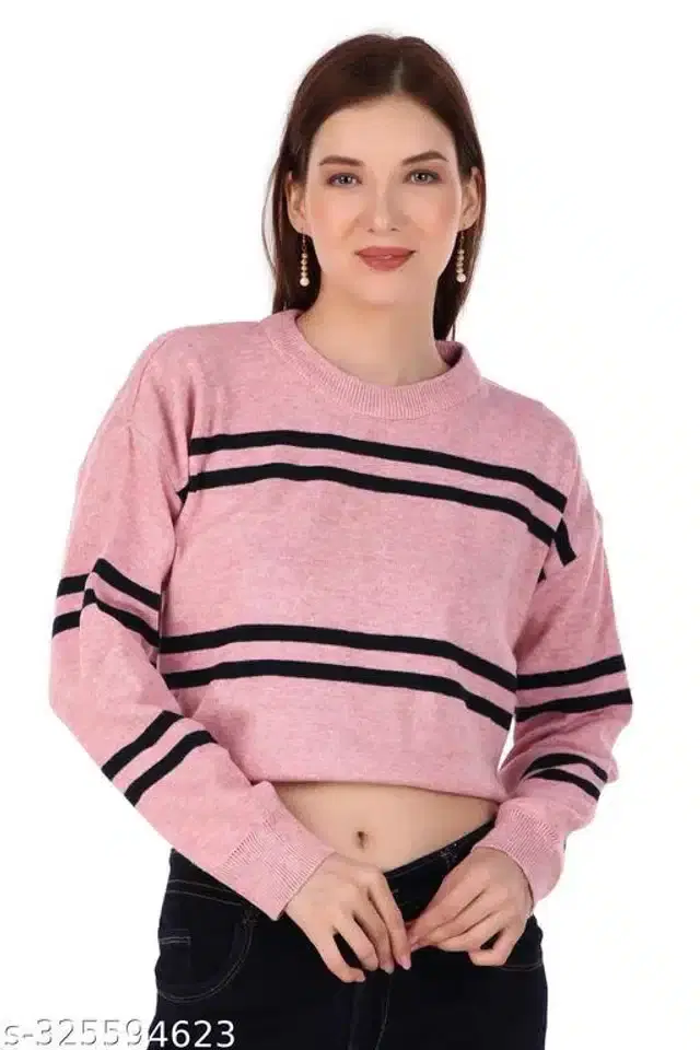 Acrylic Sweater for Women (Pink & Black, L)