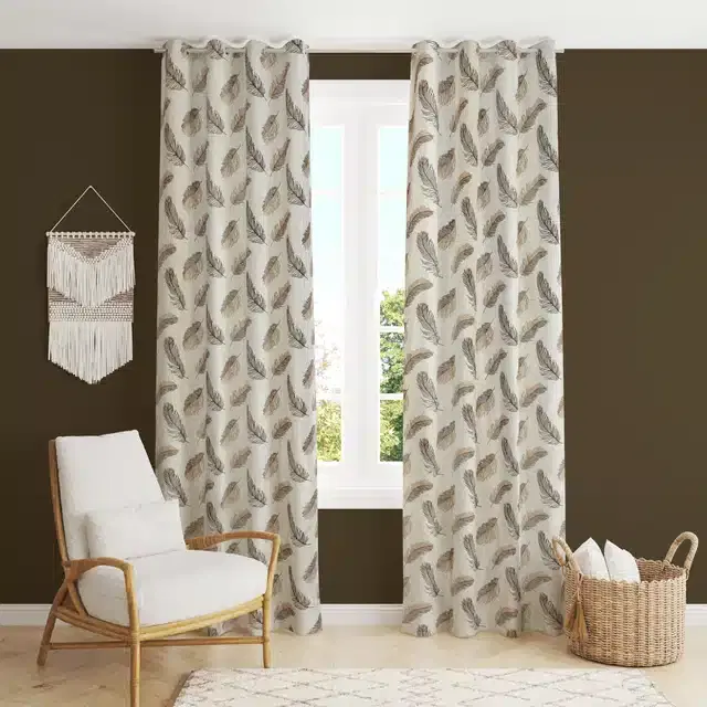 Printed Curtain, Pack of 2, Brown, 5 Feet