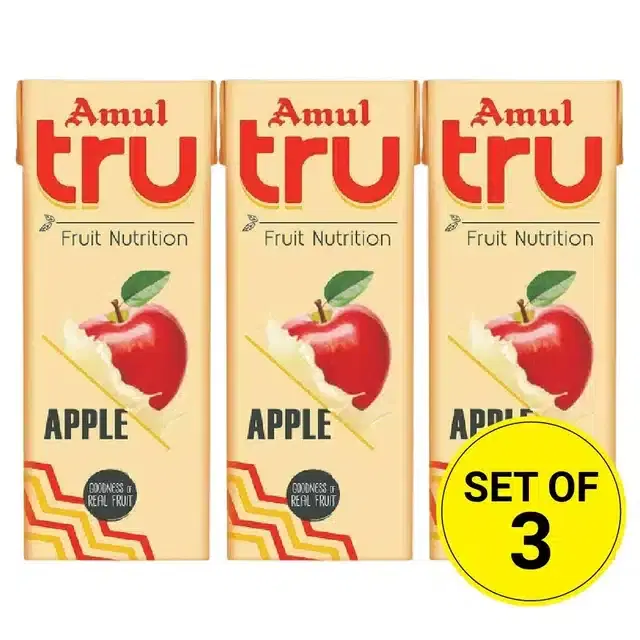 Amul Tru Apple Juice 200 ml tetra pack (Set of 3)