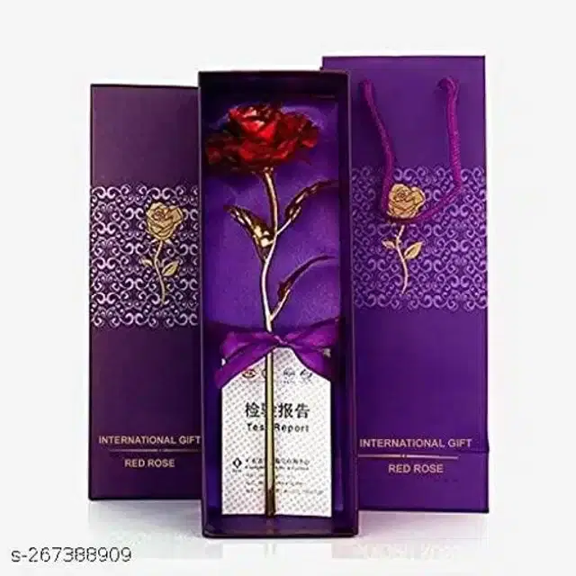 Gold Plated Artificial Red Rose Gift Box, Multicolor