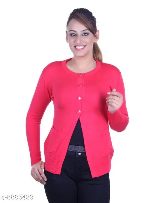 Acrylic Solid Sweater for Women (Dark Pink, M)