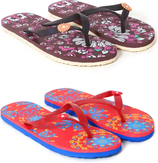 Flip Flops for Women, Pack of 2 (Multicolor, 5)