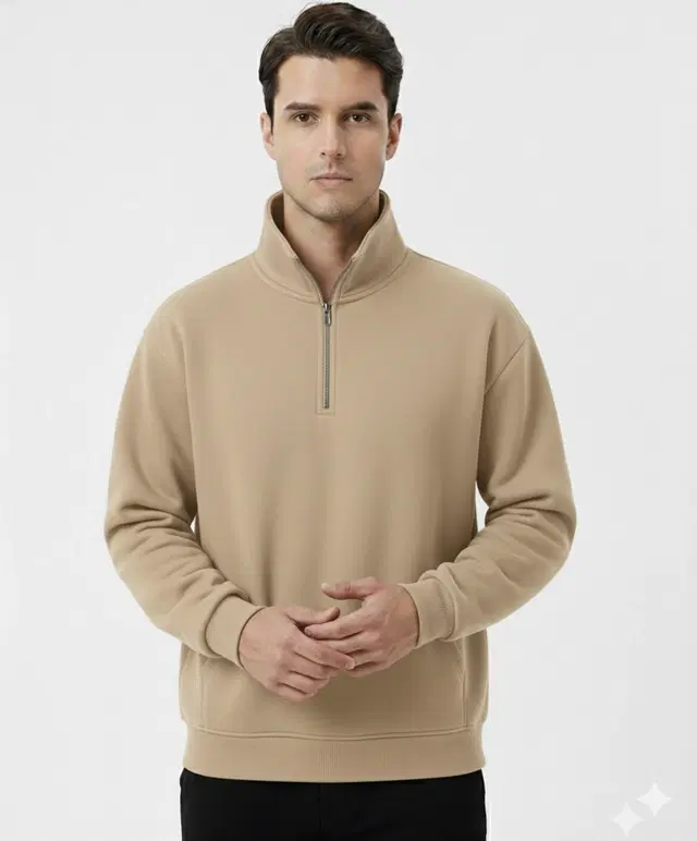 Fleece Solid Sweatshirt for Men, Beige (S)