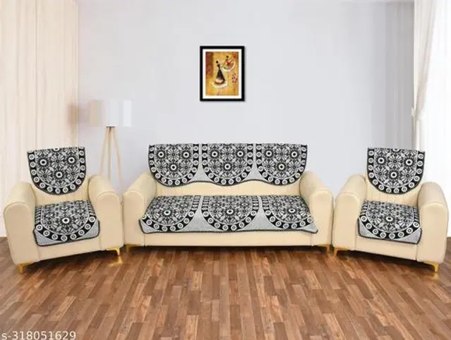 Jute 5 Seater Sofa Covers, Black, Set of 1