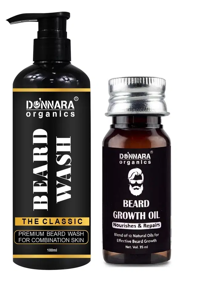 Donnara Beard Wash, 100 ml & Beard Growth Oil for Men, 30 ml, Set of 2