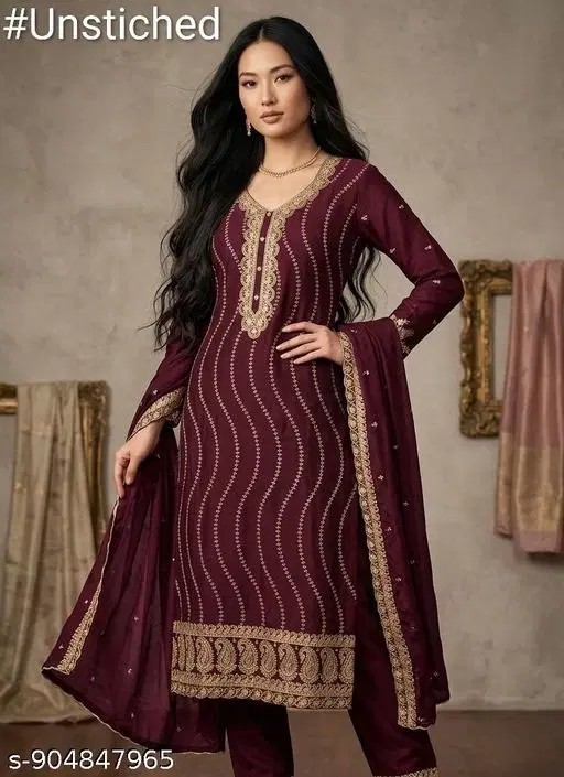 Vichitra Silk Punjabi/All Over Suits for Women (6.45 meter (XL)