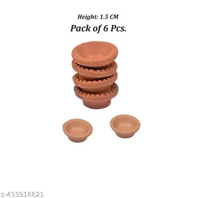 Terracotta Clay Diyas for Diwali, Brown, Pack of 6