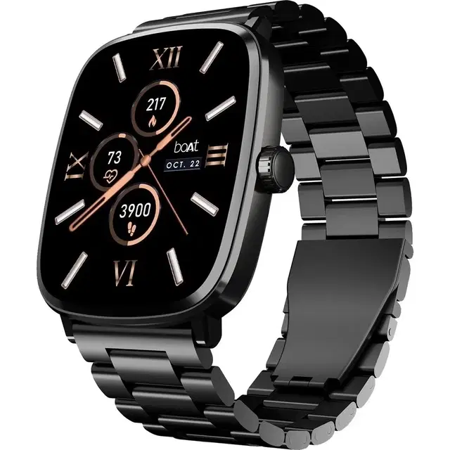 boAt Ultima Regal w/ 5.1cm(2.01") AMOLED Display,Functional Crown & BT Calling Smartwatch (Steel Black Strap, Free Size)