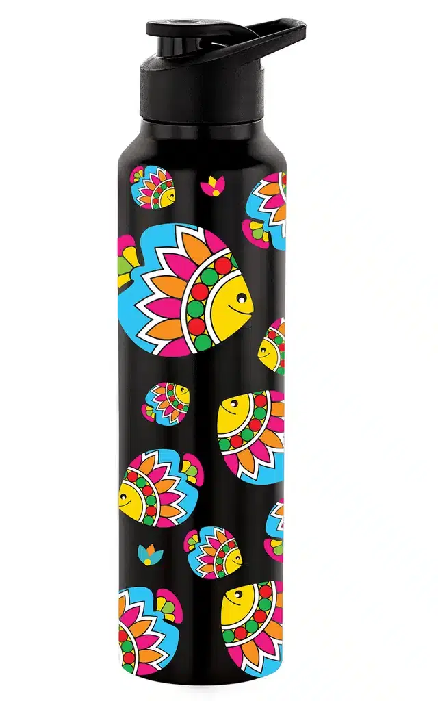 Stainless Steel Insulated Single Wall Water Bottle, Black, 1000 ml