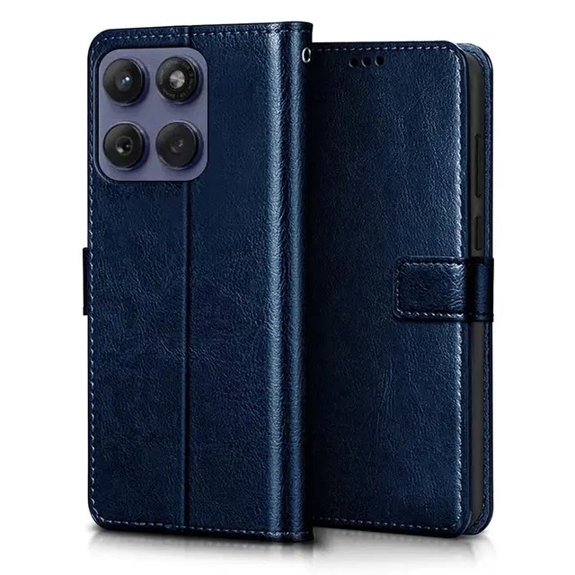 Artificial Leather Flip Cover For Realme C73 5G, Blue