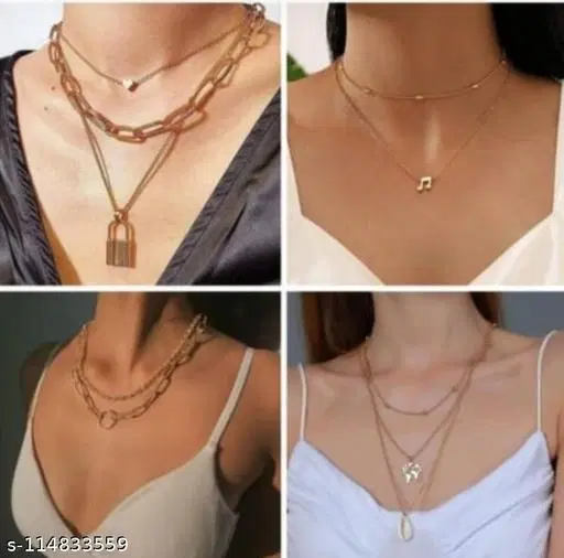 Trendy Minimal Neck Chain Combo Of 4