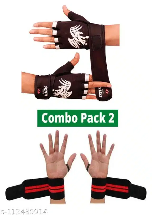 Polyester Exercise Gloves, Black & Red, Set of 2