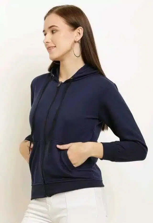 Fleece Hooded Sweatshirt for Women (Navy Blue, S)