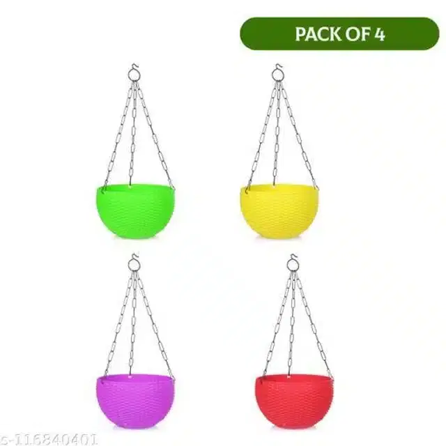 Plastic Planters with Hanging Chain, Pack of 4, Multicolor
