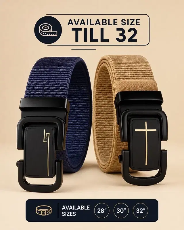 Nylon Textured Belts for Men, Pack of 2, Blue (Beige)