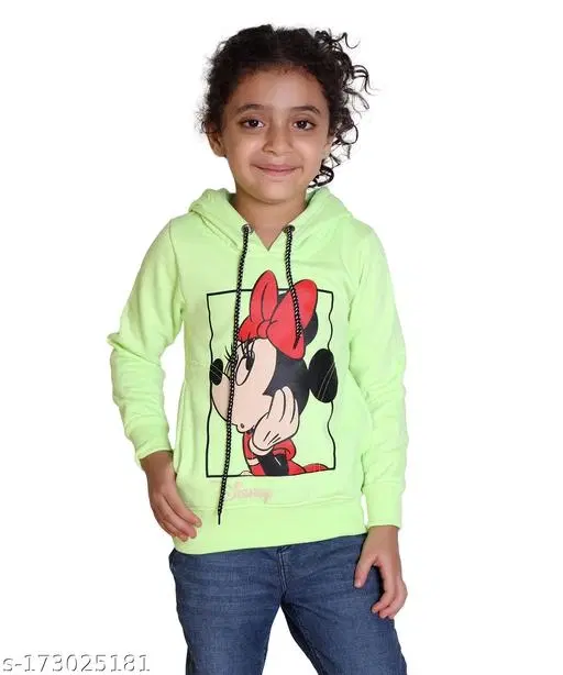 Woolen Printed Hoodie for Girls (Mint Green, 9-10 Years)