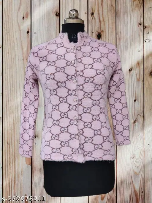 Woolen Printed Sweater for Women (Pink, Free Size)
