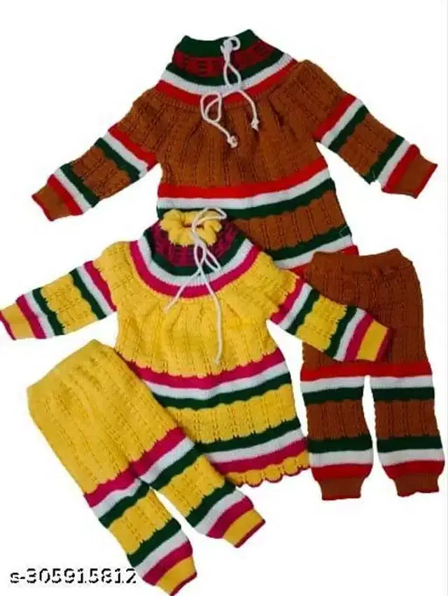 Woolen Sweater & Pant for Girls, Set of 2 (Multicolor, 3-6 Months)