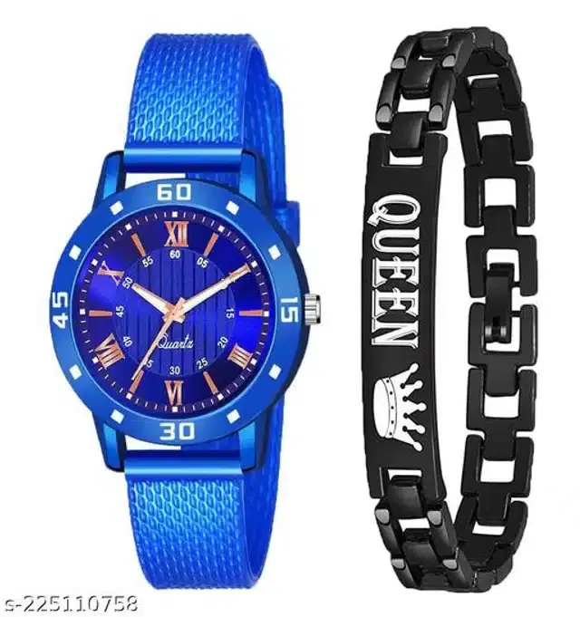Analog Watch with Bracelet for Women, Set of 2 (Multicolor)