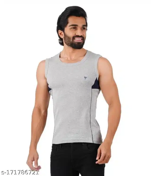 Combed Cotton Gym Vest for Men (Grey, XL)
