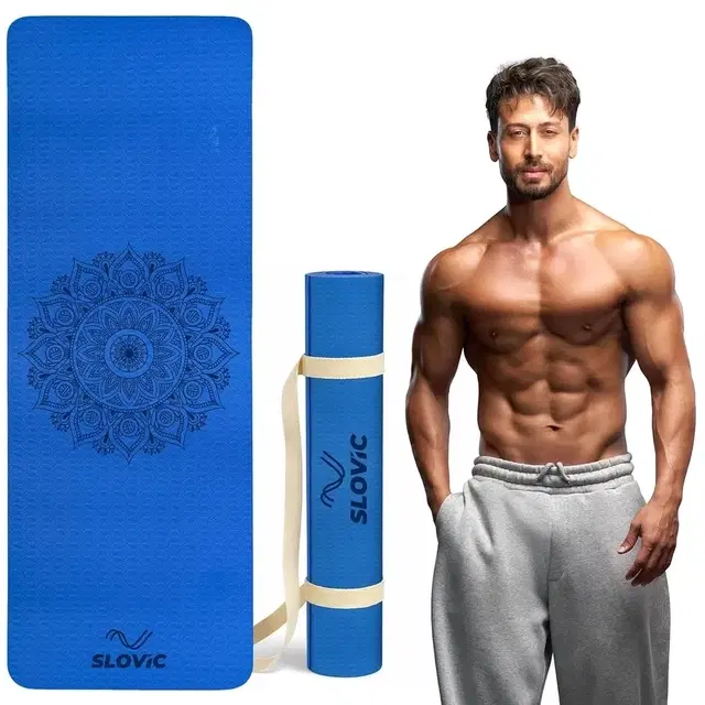 Slovic Tpe Yoga Mat With Half Print, Navy Blue, 6 Mm