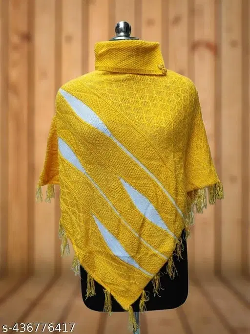 Woolen Poncho for Women (Yellow, Free Size)