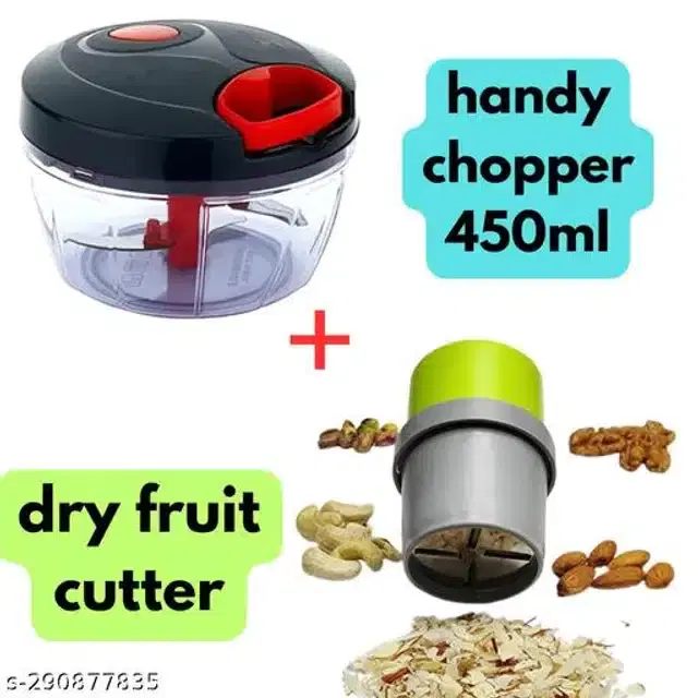 Plastic Manual Vegetables Chopper, 450 ml with Dry Fruits Cutter, Multicolor, Set of 2