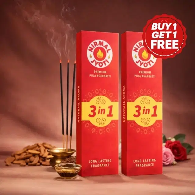 Nirmal Jyoti 3 in1 Agarbatti (Loban, Sandal & Rose) 2X75 g (Buy 1 Get 1 Free)