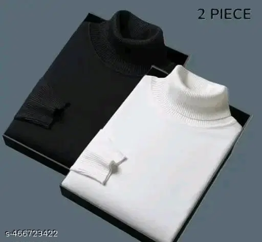 Wool Solid Hi-Neck Sweater for Men, Black & White, Pack of 2 (XL)