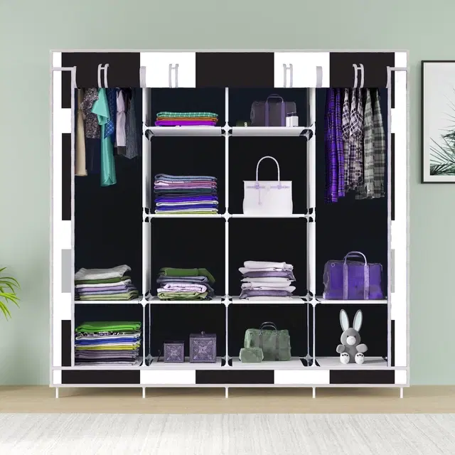 Plastic Printed Collapsible Wardrobe, Black