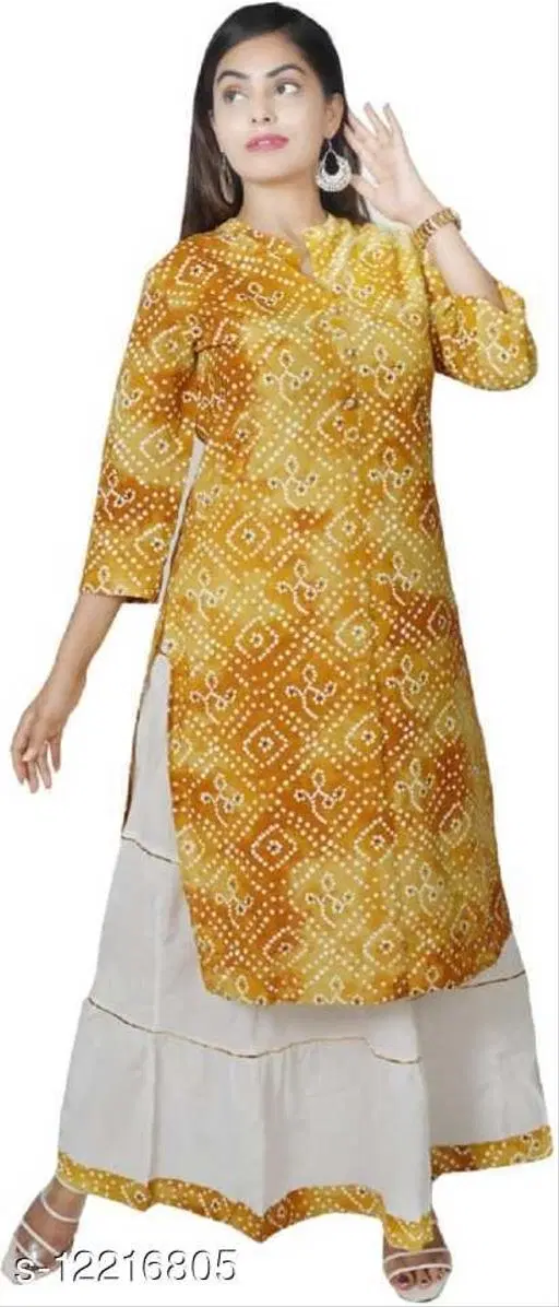 Rayon Kurta & Payjama Set For Women, Yellow (S)