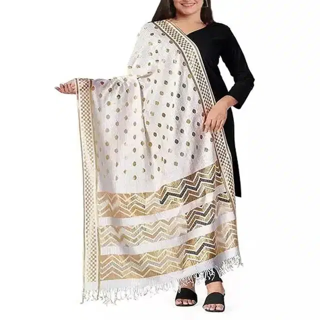 Polka Dot Scarves for Women (White, 2.15 m)