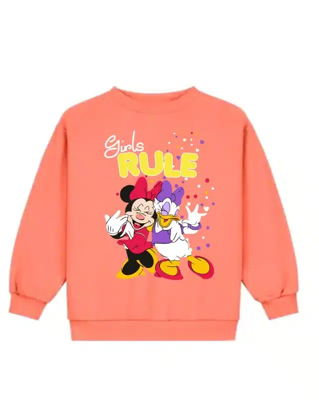 Fleece Printed Sweatshirt for Girls (Peach, 5-6 Years)