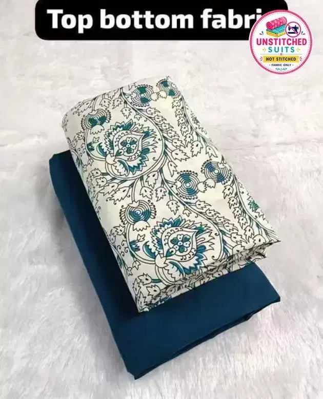 Paisley Print Crepe Unstitched Suits Fabric for Women, Blue & White