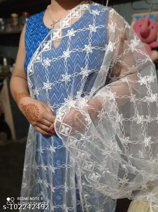 Embroidered Rajasthani Net (White, Free Size)