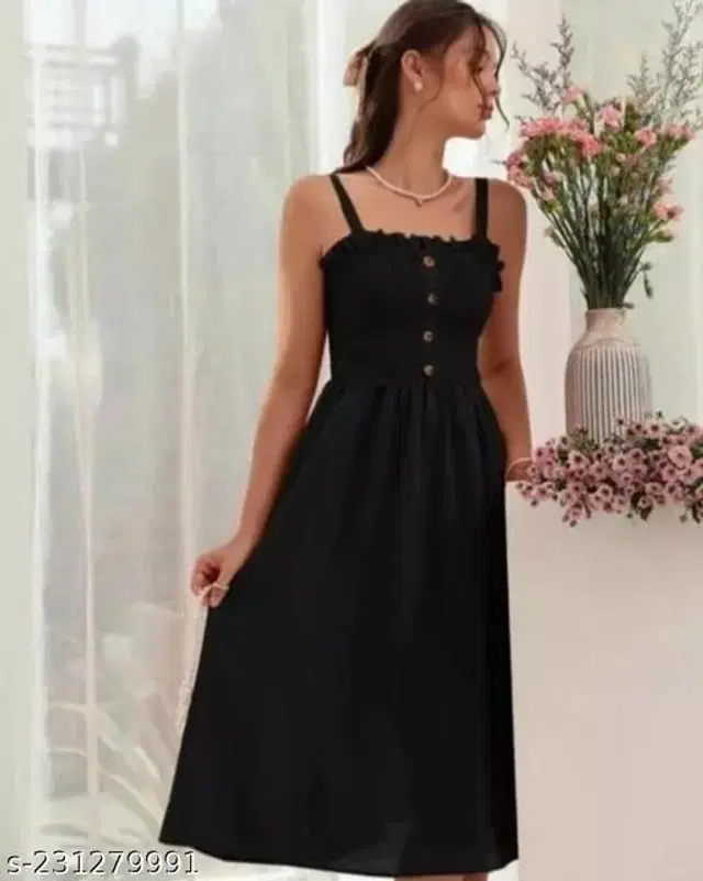 Poly Crepe Dress for Women (Black, M)