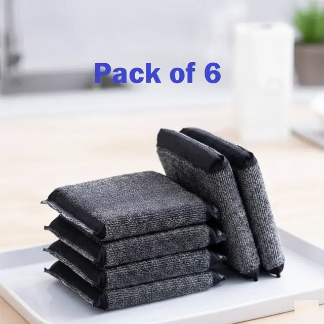 Stainless Steel Scrub Pad, Black, Pack of 6