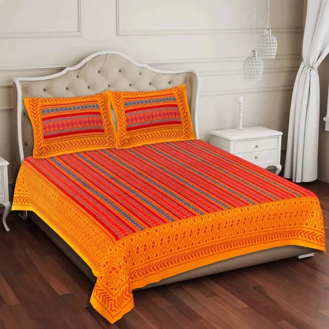 Cotton Double Bed sheets With 2 Pillow Cover (Multicolour) Set Of 1