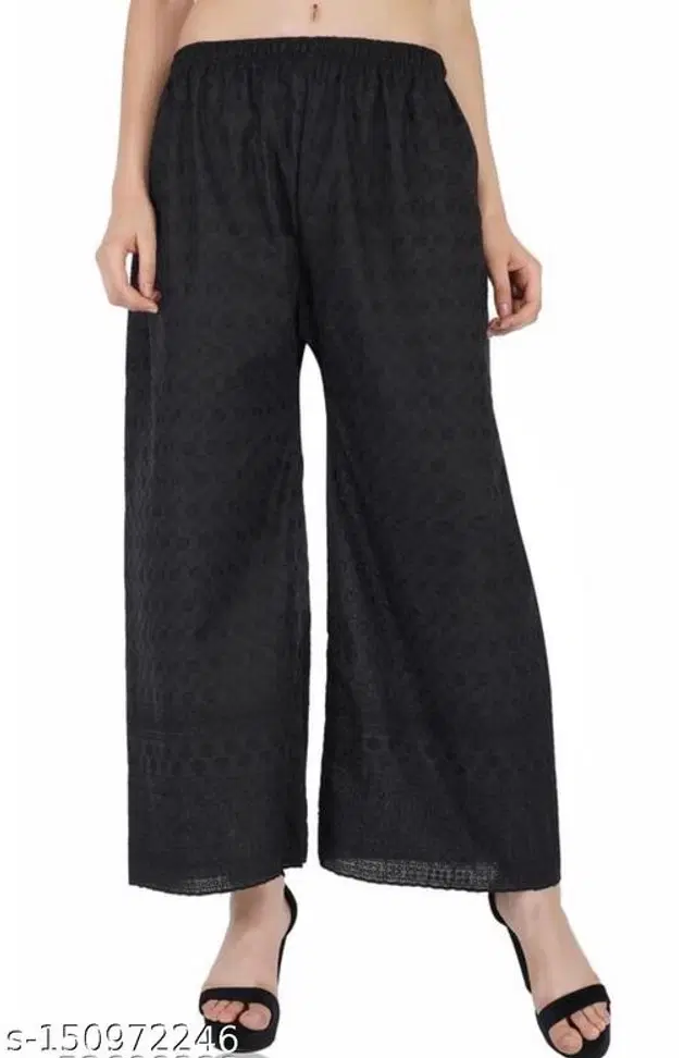 Cotton Palazzos for Women (Black, 28)