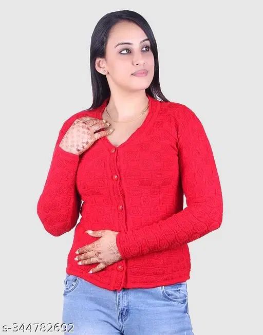 Acrylic Solid Sweater for Women (Red, M)