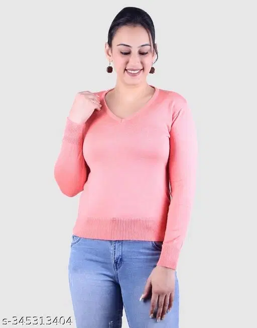 Acrylic Solid Sweater for Women (Peach, XXL)