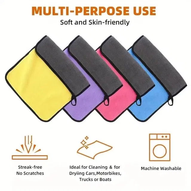 Microfiber Cloths for Vehicles Cleaning, Multicolour, Pack of 4