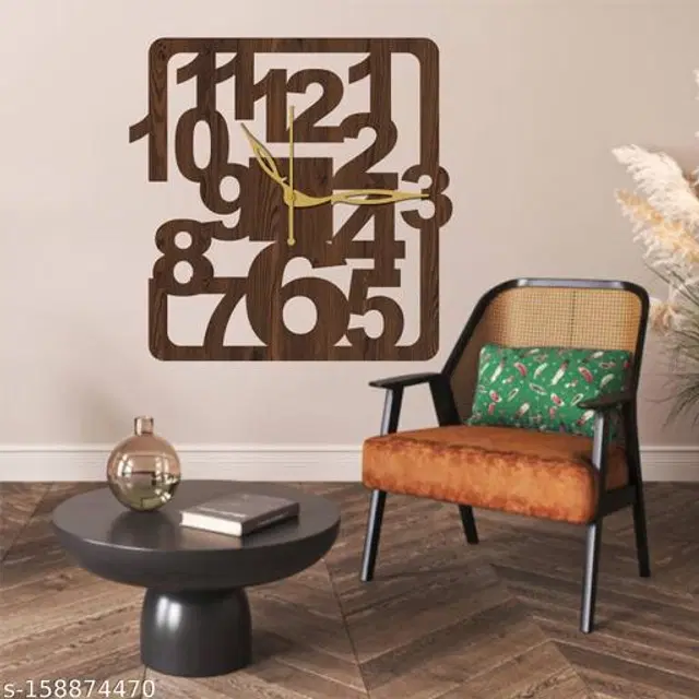 Wooden Wall Clock for Home, Brown