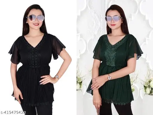 Casual Tops for Women, Pack of 2 (Green, L)